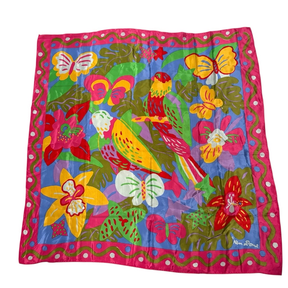 Ken Done Silk Scarf with Tropical Design - Picture 8 of 16